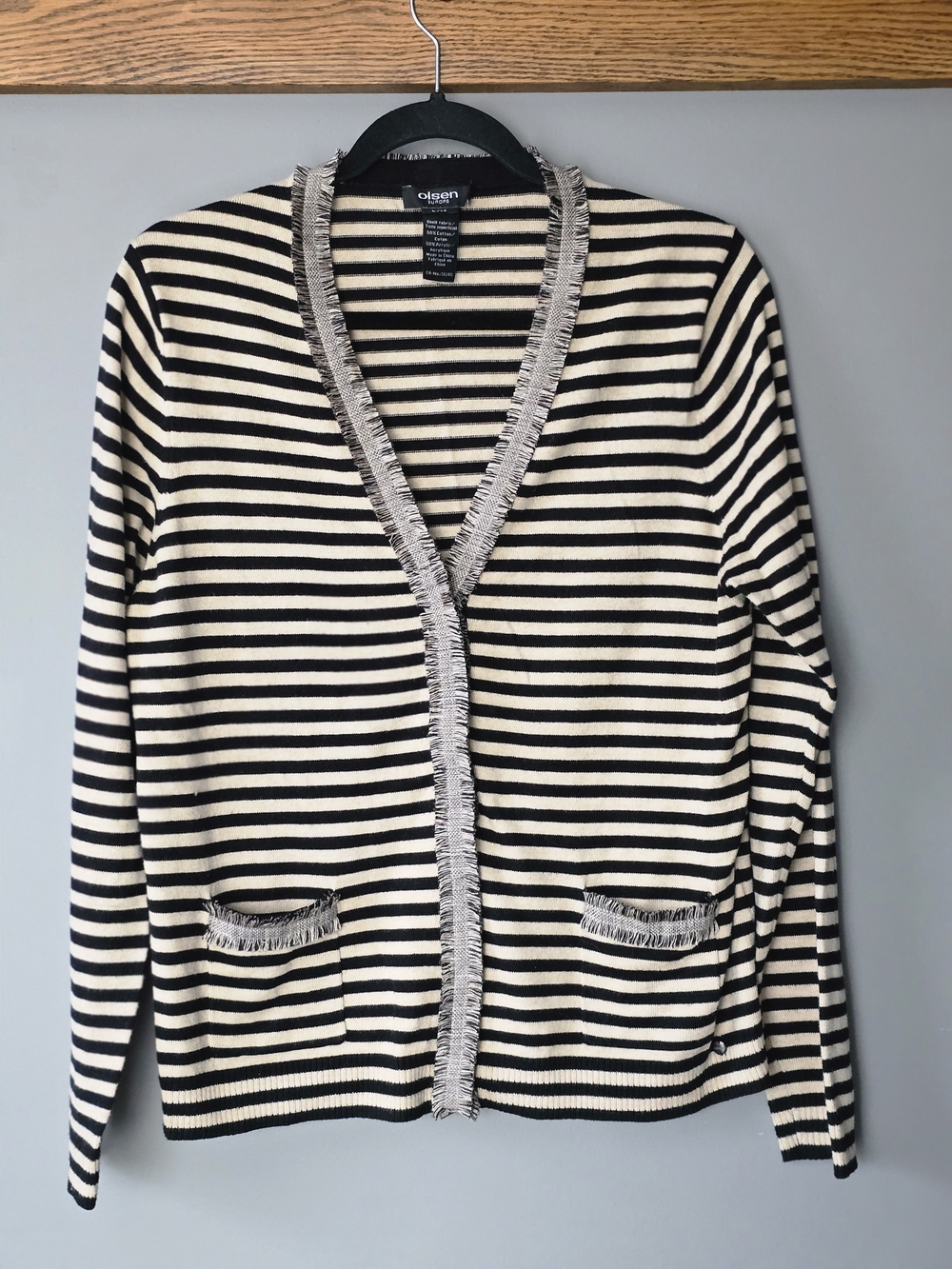 Size Large/14.  Striped cardigan from Olsen Europe Cotton Blend Front Pockets